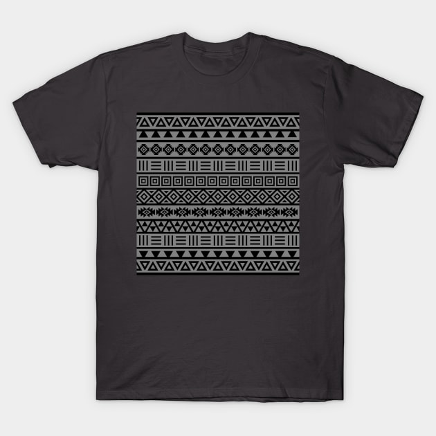 Aztec Influence Pattern Black on Gray T-Shirt by NataliePaskell